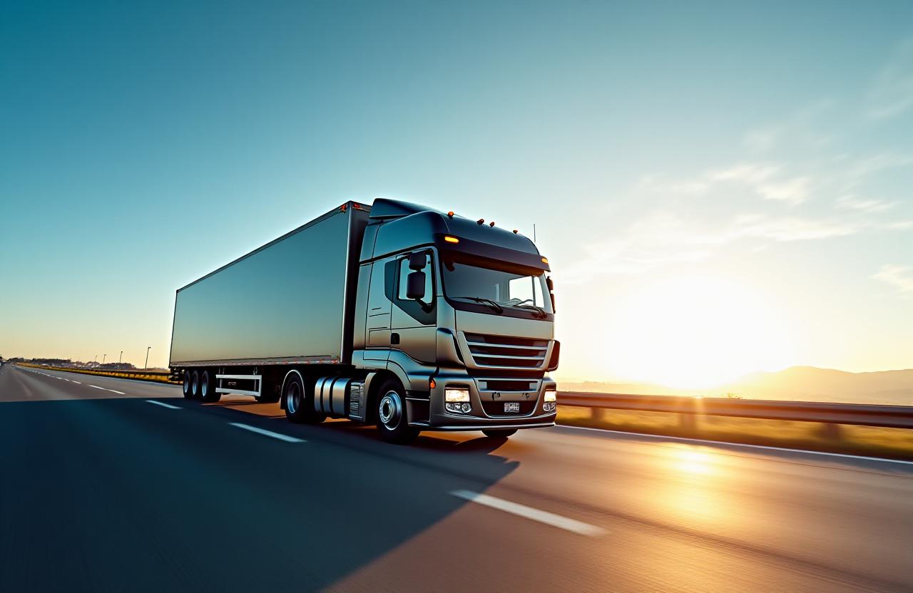 Heavy duty cargo truck on a sunlit highway